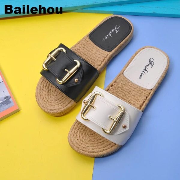 

slippers fashion women slip on slides beach flip flops sandals buckle brand slipper home flat shoes fuev, Black