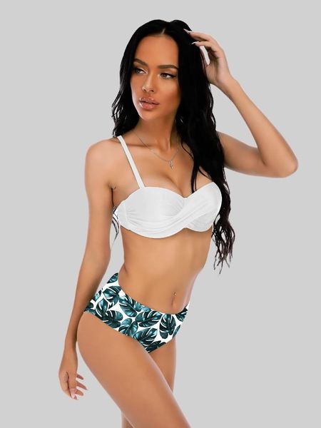 

women's swimwear 2021 bikini stitching color mulberry leaf thong, White;black