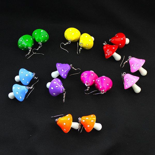 

hoop & huggie resin mushroom long pendant earrings quality drop for girls women children birthday gift lovely jewelry, Golden;silver