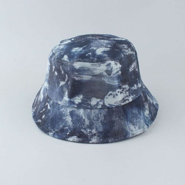 

sun hat tie dye printed washed cowboy fisherman's hat, Blue;gray