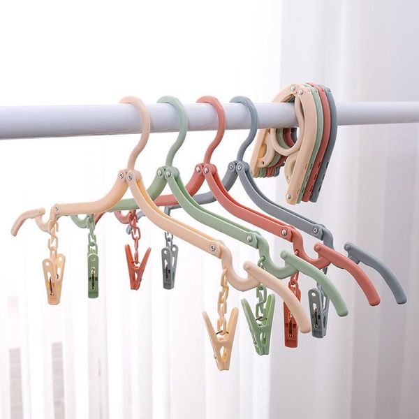 

5pcs travel folding clothes hangers with clip drying racks household non-slip portable organizer &