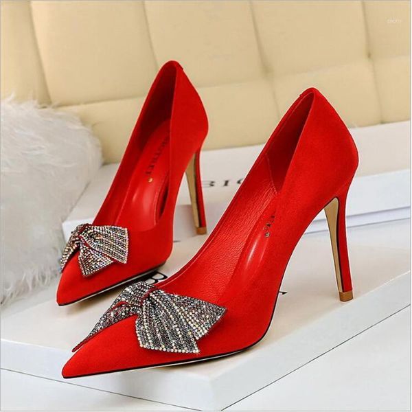 

dress shoes 2021 summer rhinestone pumps pointed stiletto heels fairy wind bow baotou butterfly-knot high women's, Black