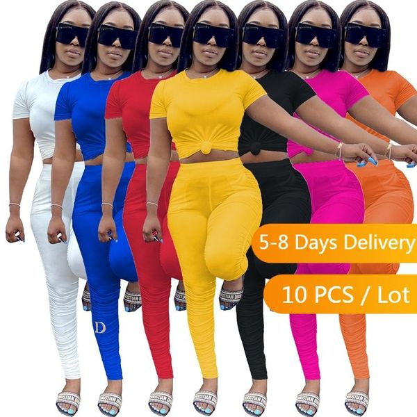 

women's two piece pants wholesale items bulk lots summer piecec set women streetwear crop and ruched slim bodycon casual matching sets, White