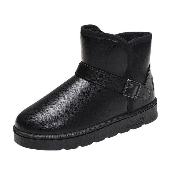 

boots snow women 2021 ladies all-match buckle cotton shoes korean students plus velvet thick size short, Black