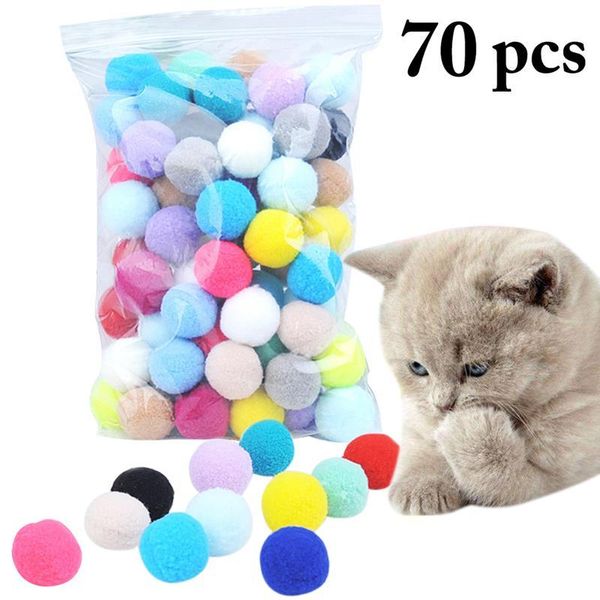 

30/70pcs cute funny cat toys stretch plush ball soft colorful toy interactive 0.98in kitten chewing