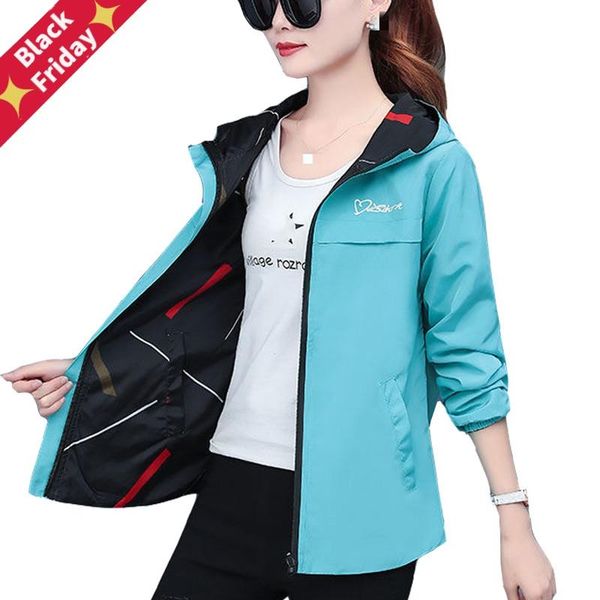 

spring autumn women jacket fashion hooded two side wear cartoon print outwear loose coat female windbreaker p369 women's jackets, Black;brown