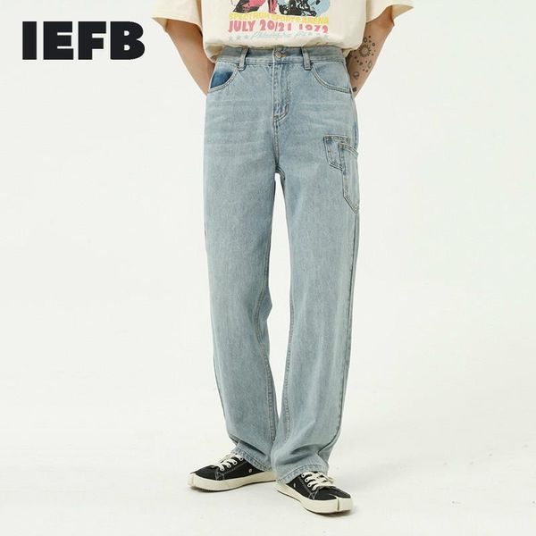 

men's jeans men's clothing 2022 summer light blue side pocket bagging korean fashion straight denim trousers 9y5794