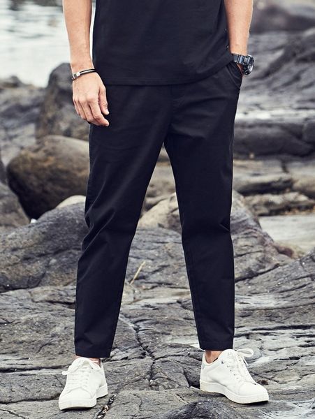 

men slant pocket tapered pants o8an#, Black