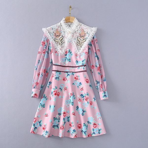 

dresses european and american women's clothing 2021 spring beaded lace collar fashionable long-sleeved printed dress bz4j, Black;gray