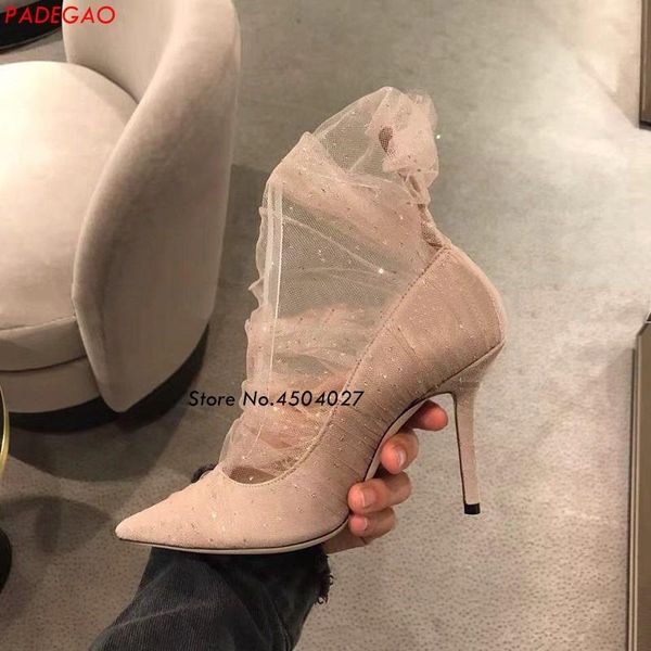 

fashion design women's high heel pumps mesh lace pointy toe party wedding stiletto shoes 7cm or 9cm thin heels dress, Black
