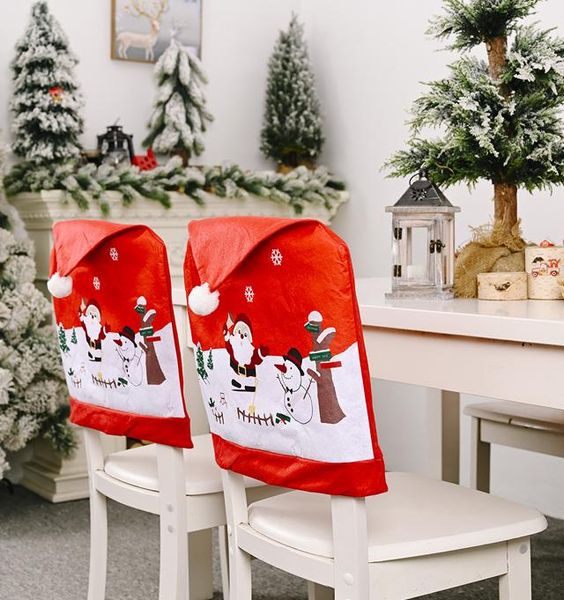

christmas chair cover dining slipcovers santa snowman hat shape banquet xmas year party supplies dinner back covers
