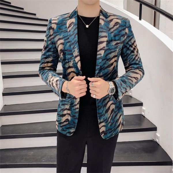 

men's suits & blazers leopard print blue jackets european and american trajes de pantalÃ³n latest coat design costume homme italien, White;black