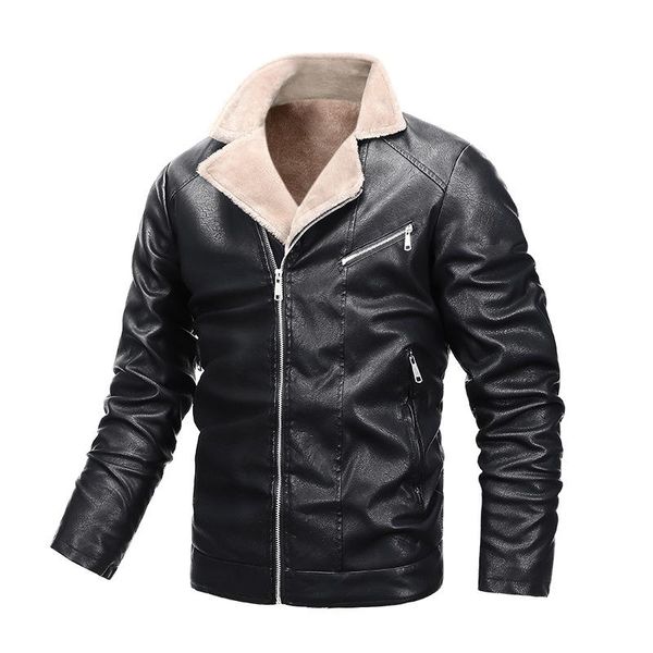 

classic moto biker 2021 brand motorcycle pu leather suede jacket men's winter coats plus velvet keep warm fur & faux, Black