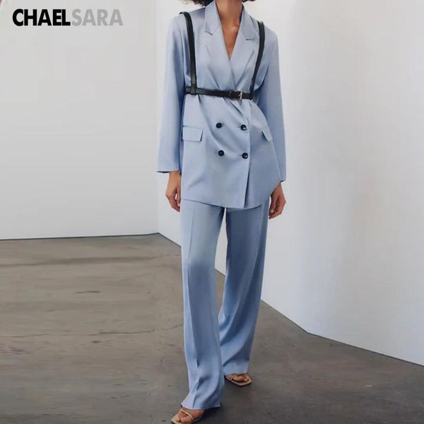 

spring autumn office lady two piece sets elegant double breasted blazer jacket +pants suit women casual loose outfits women's suits & b, White;black