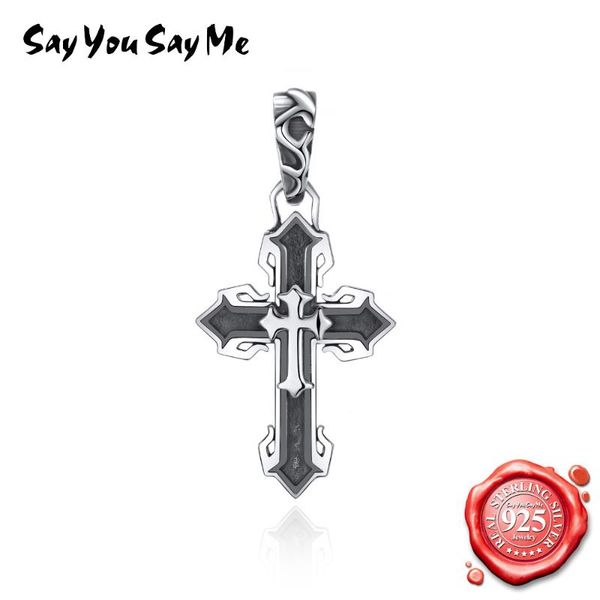 

lockets say you me religious crown gothic cross pendant necklaces 925 sterling silver corss punk drop