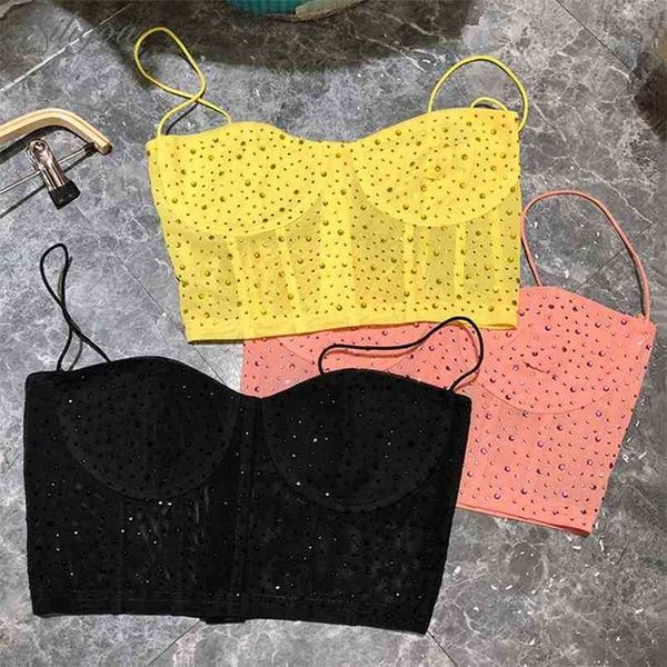 

summer strap v-neck lace beading black pink yellow female celebrity designer chic ladies fashion camis 210525, White