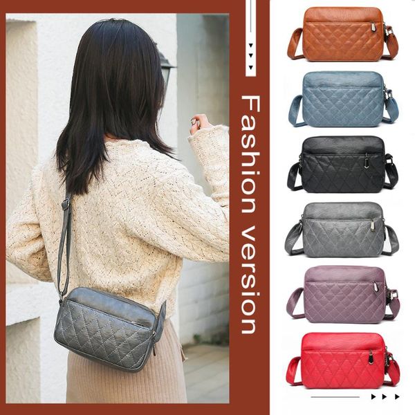 

shoulder bags girls brief women's casual retro lattice pattern pu solid color bag small crossbody