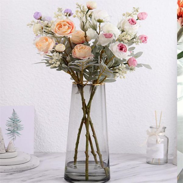 

decorative flowers & wreaths artificial rose hydrangea bride bouquet party decor faux fake wedding home living room decoration flower