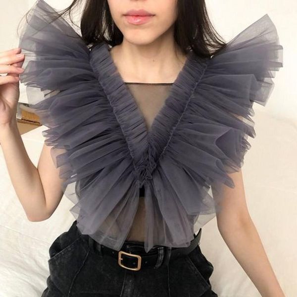 

skirts fantastic stand tulle women crop blouse dark gray mesh, Black