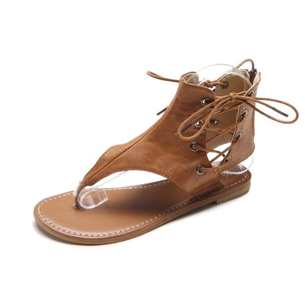 

women sandals vintage summer shoes gladiator flip-flops for beach leather flat sandalias mujer, Black