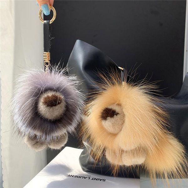 

keychains 15cm cute small lion real keychain bag pendant trinket women car key metal ring strap plush ball toy ornaments gift, Silver