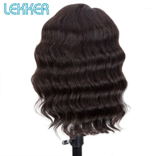 

lekker human hair wigs for black women lace part wig preplucked natural hairline bleached knots short loose body middle length1, Black;brown