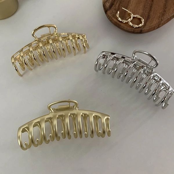 

korean metal geometric hair claw clamps barrettes elegant hair clip hollow out hairpin headwear women girl hair accessories, Slivery;golden