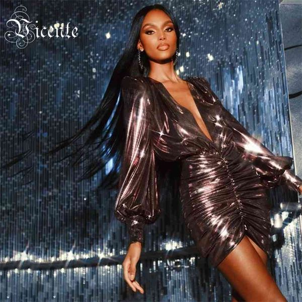 

trendy burgundy mini dress draped design lantern sleeves deep v neck celebrity party club vestido 210520, Black;gray