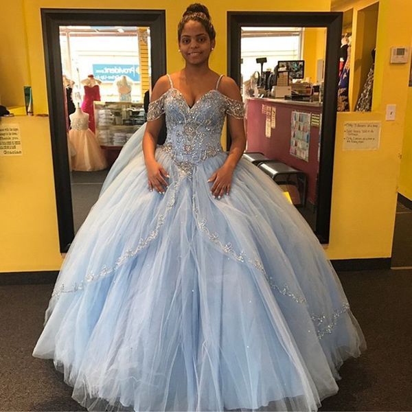 

ball gown quinceanera dresses crystal beaded sweetheart spaghetti straps backless sweet 16 puffy party pageant prom evening gowns, Blue;red