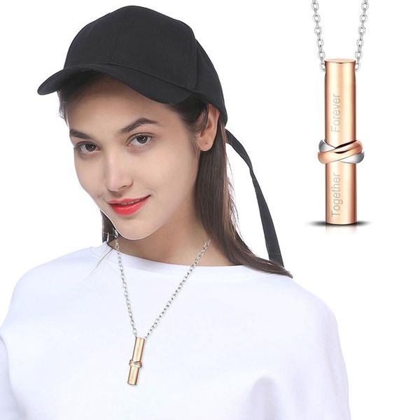 

chains together forever commemorative family pet pendant titanium steel cylindrical urn necklace, Silver