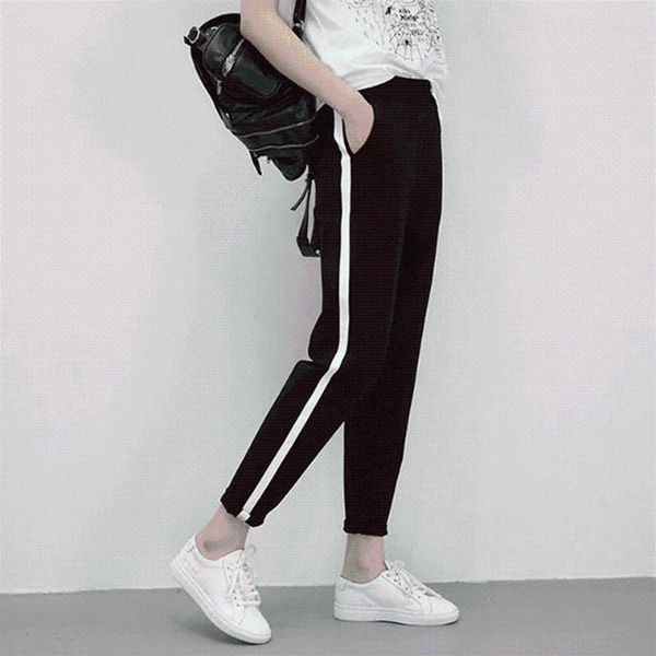 

running pants spring ladies sports trousers elastic waist outdoor jogging training, Black;blue