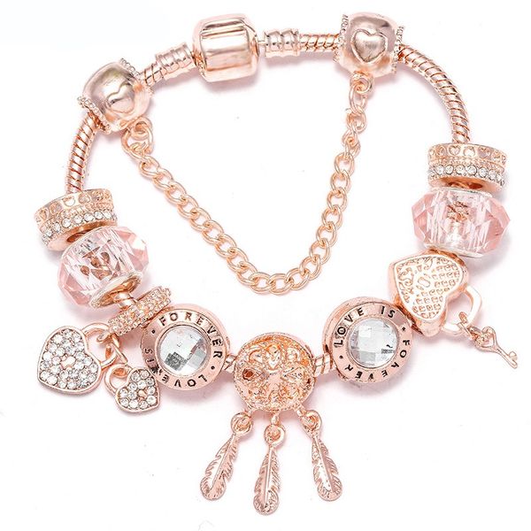 

rose gold silver charm beads murano glass dream catcher heart crystal butterfly fits european pandora charms bracelets safety chain jewelry, Golden;silver