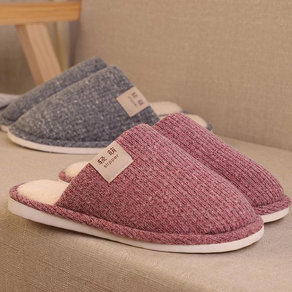 

slippers bedroom cotton 2021 simple women winter stripe warm plush shoes ladies house slides couples flip flops zapatilla mujer, Black