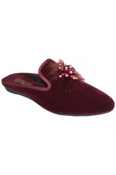 

women burgundy fancy pearl dowry and home slipper slippers, Black