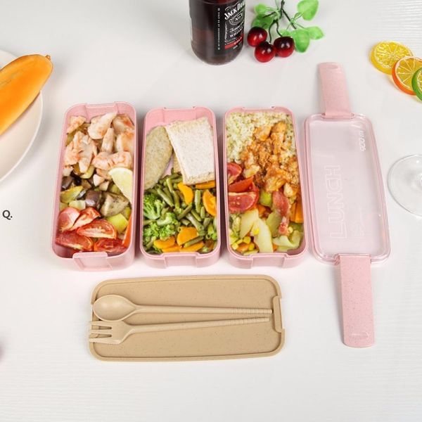 900 мл 3 слоев Bento Box Eco-Friendly Lunch Boxes Пищевая контейнер пшеницы соломенный материал Микроволновая печь на обед BBF14100