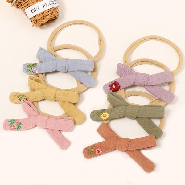 

hair accessories floral embroided baby headband born lovely hairband summer colorful girl traceless handmade bow band, Slivery;white