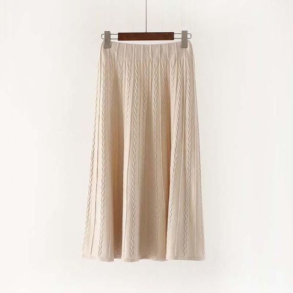 

skirts autumn winter women long sweater skirt elastic high waist knitted female casual loose pleated a-line ab1224, Black
