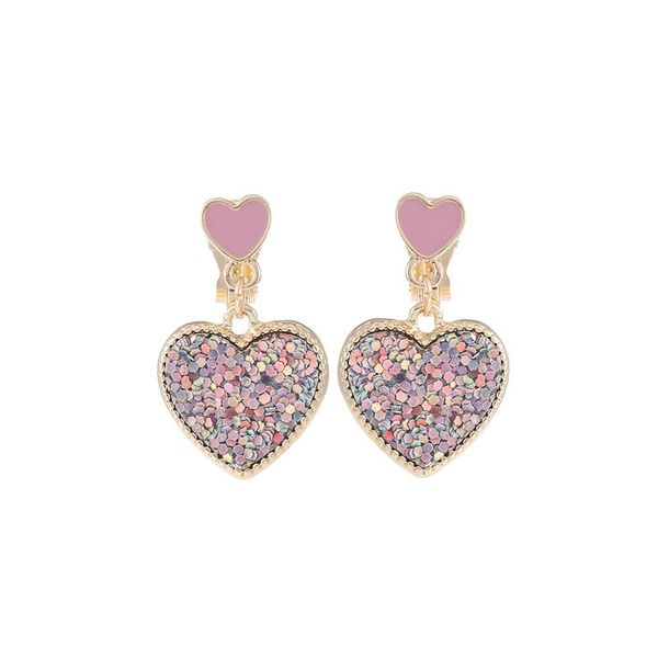 

clip-on & screw back korea pink love personality stereo sequins double heart ear pierced clips wild earrings, Silver