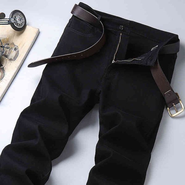 

shan bao classic embroidered cotton pure straight black business 2021 spring denim thin jean, Blue