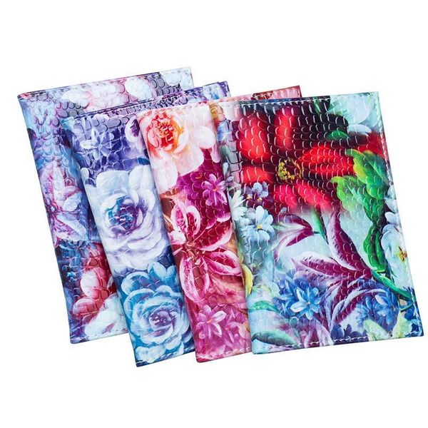 

card holders flower crocodile print pu leather travel passport holder fashion cover id bag for ladies, Brown;gray