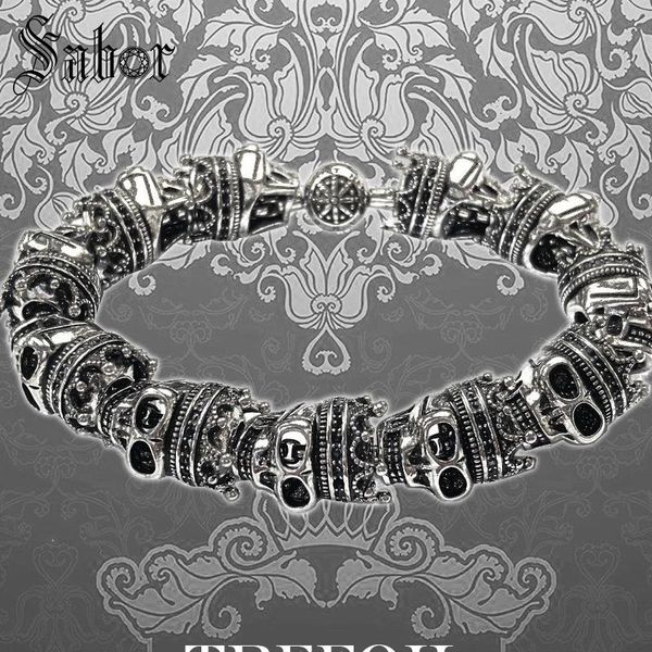 

link, chain & link bracelet skulls king 2021 925 sterling silver karma fashion jewelry punk gift women girls men boy mens, Black