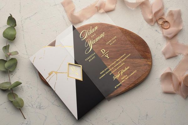 

black and white mixed envelopes transparent wedding invitation greeting cards