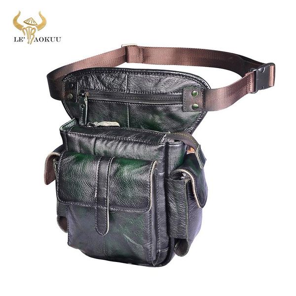 

original leather design men shoulder messenger bag fashion green heavy duty belt fanny waist pack leg tablet 913-5 bags