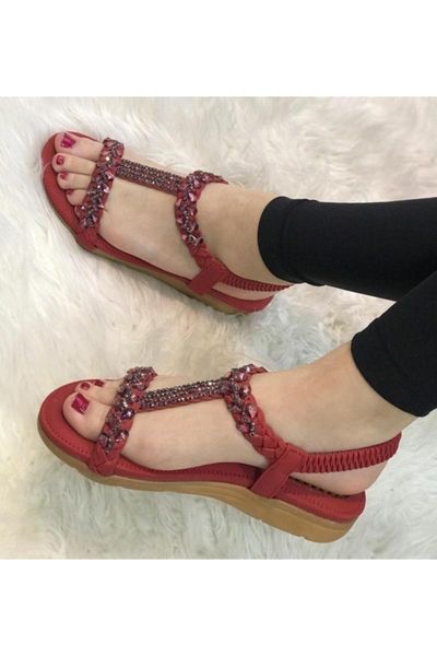 

sandals women red cubic zirconia orthopedic shoes 20 y122, Black