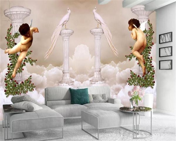 

wallpapers wholesale 3d wallpaper lucky bird roman column angel custom home printing moisture-proof mural