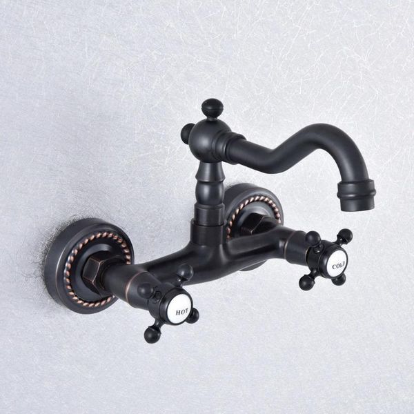

bathroom sink faucets black bronze wall mounted swivel spout faucet double handle mixer tap lsf741