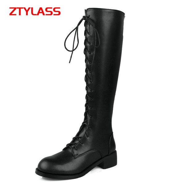 

boots black white fashion knee high pu leather comfort square low heel zipper long ladies autumn winter shoes