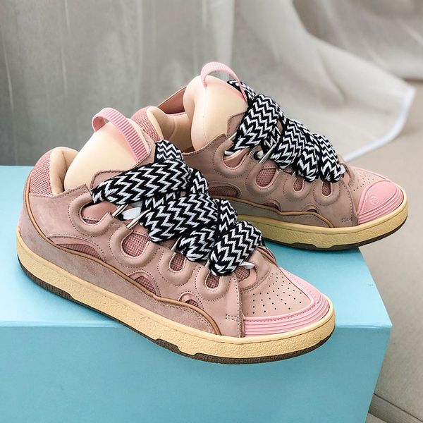 

luxury men's running curb leather sneakers women shoes bur house chaussures de designer sports lanviin platform casual bread shoe, Black