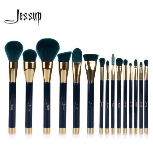 

false eyelashes jessup 15pcs makeup brushes set powder foundation eyeshadow eyeliner lip contour concealer smudge brush tool blue/darkgreen1