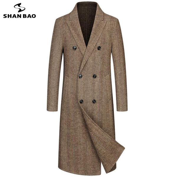 

men's wool & blends shanbao brand coat 2021 autumn and winter luxury business gentleman british style long casual, Black
